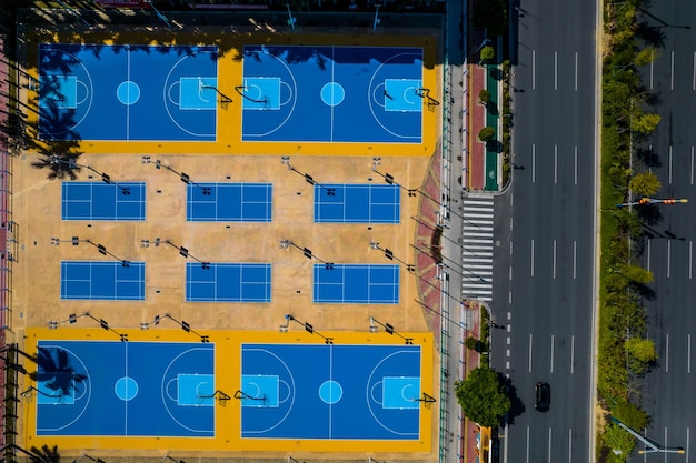 Aerial shooting outdoor basketball court