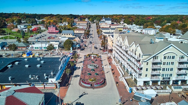 Aerial of shopping district in Maine Old Orchard Beach