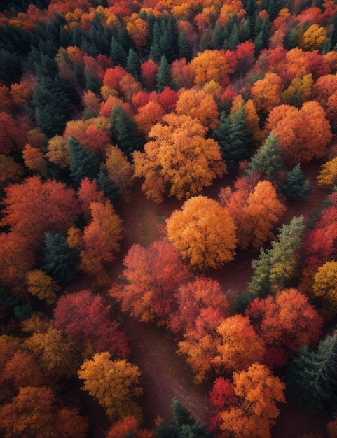 Aerial shot of beautiful autumn forest wallpaper