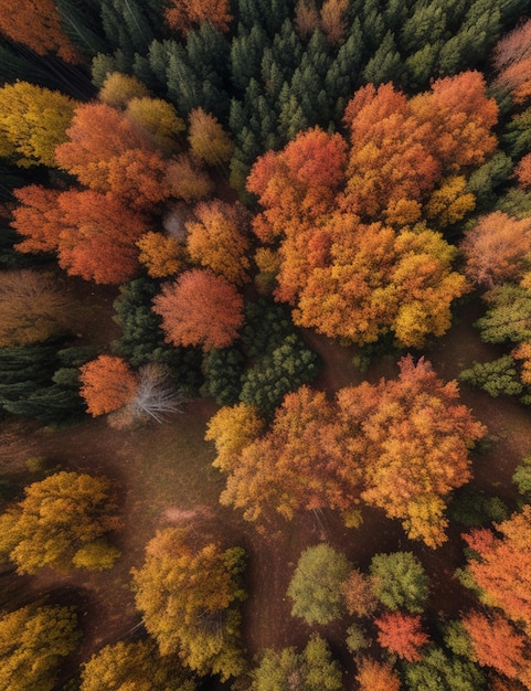 Aerial shot of beautiful autumn forest wallpaper