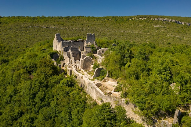 Aerial shot of the Castle Dvigrad, Kanfanar, Istria, Croatia