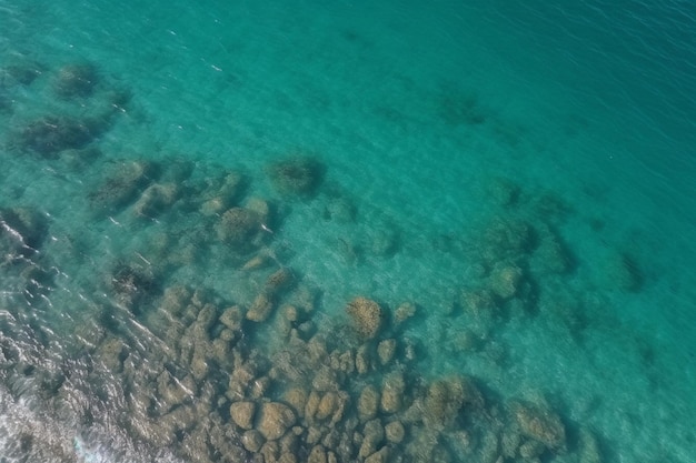 Aerial shot of clear sea water surface with sea floor