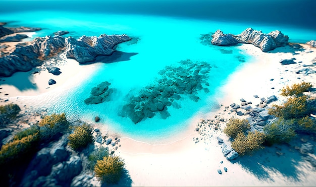 Photo aerial shot of a coastline with turquoise water and white sand