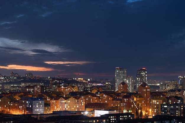 Aerial shot of colorful residential buildings during sunset