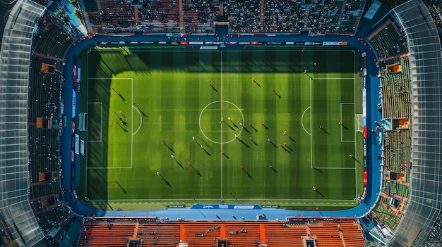 Aerial Shot of an Empty Soccer Stadium During an Afternoon Practice Session