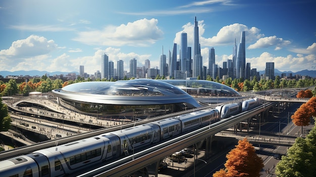 Aerial Shot of Frankfurt Train Station Blue Sky and White Clouds