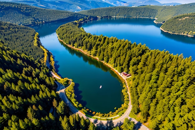 Aerial shot of golcuk lake in bolu karacasu turkey