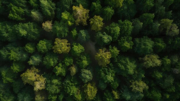 イギリスのドーセット州の森の緑の木の空中撮影はドローンで撮影されました