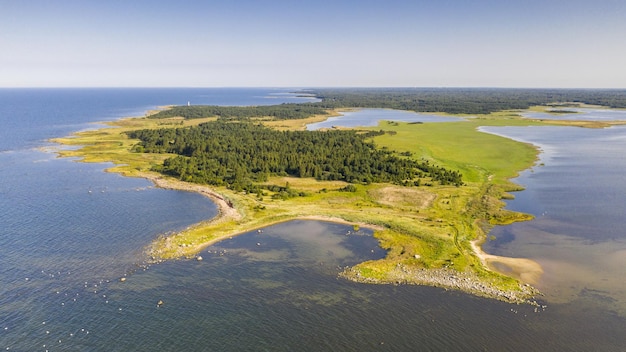Aerial shot of Kihnu island in Estonia