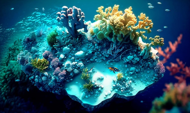 写真 海のサンゴ礁と海洋生物の空中ショット