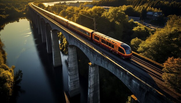 写真 高架橋上の列車を空撮した写真