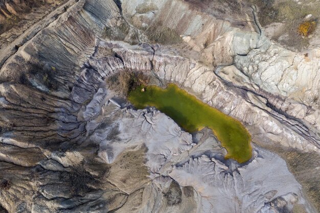 Aerial shot of opencast mine lake