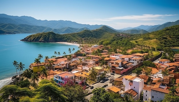 An aerial shot of a picturesque coastal town in Colombia photography