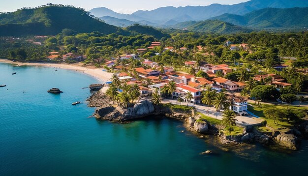 콜롬비아의 그림 같은 해안 마을의 공중 촬영