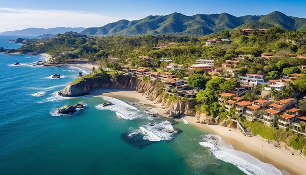 An aerial shot of a picturesque coastal town in colombia photography