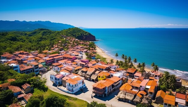An aerial shot of a picturesque coastal town in colombia photography