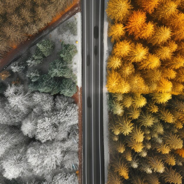 Photo aerial shot of a road in the fall