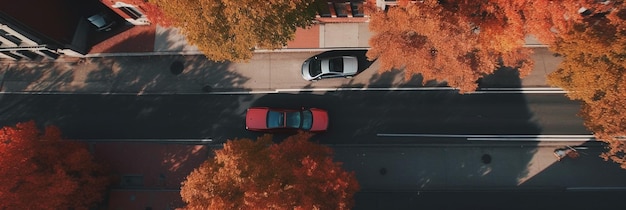 aerial shot of a road in the fall
