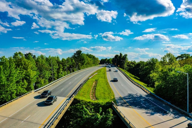 Aerial shot of the streets in greensboro, in north carolina during daylight