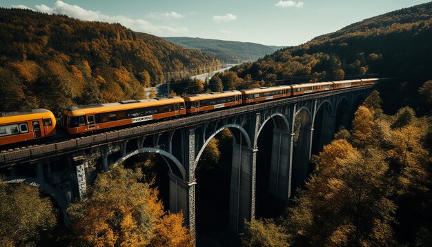 Photo aerial shot of the train on the viaduct photography