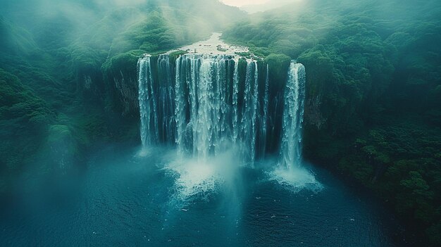 Photo aerial shot of a waterfall cascading down wallpaper