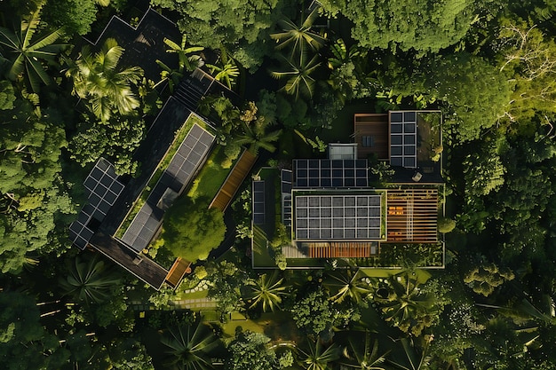 An aerial snapshot capturing the beauty of solarpowered houses harmoniously integrated