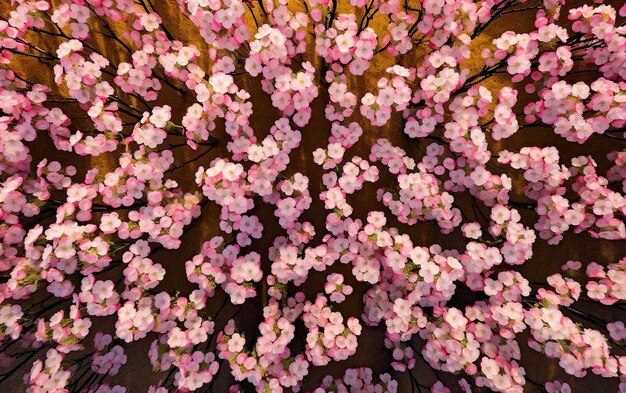 Aerial spring flowering orchard