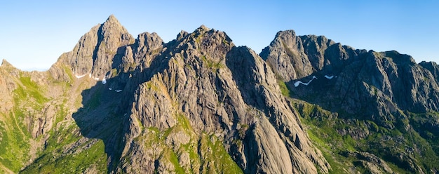 Aerial summer panorama view of norway mountains lofoten vacation concept