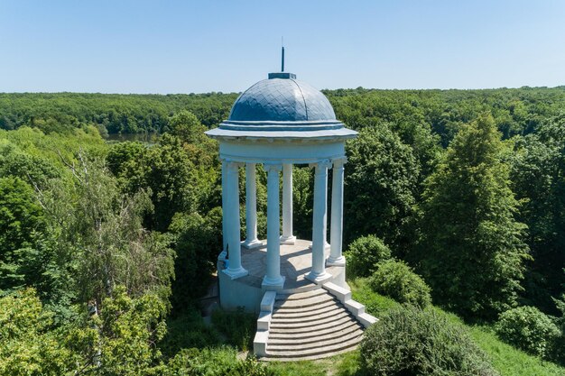 ウクライナチェルニーヒウ地域のSokyryntsi国立公園のGalaganiv宮殿近くの床の間の夏の空中写真