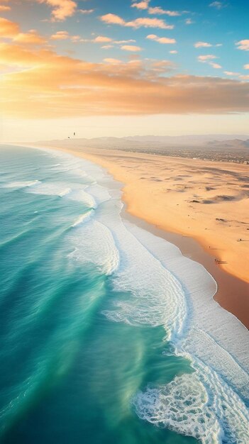 Aerial sunset view on white sandy corallejo dunes beach