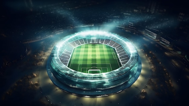 Aerial top angle view of imaginary soccer stadium