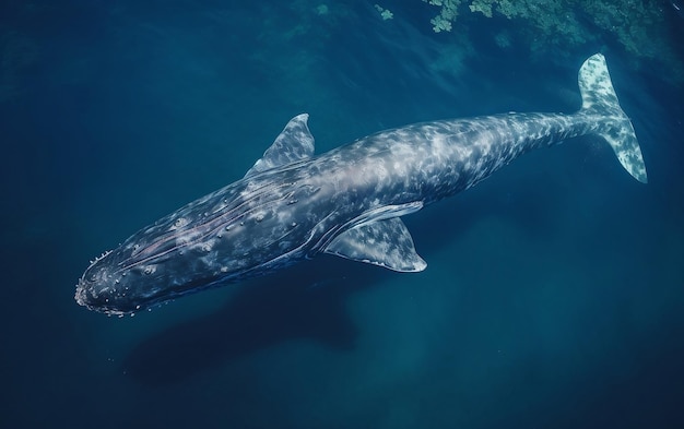 自由に泳ぐ大きなマッコウクジラの空撮