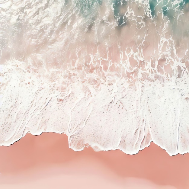 波の泡と透明な生成 AI を備えた美しい熱帯の白い砂浜の上空からの眺め