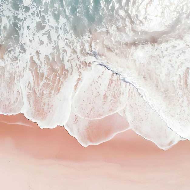 Aerial top view of beautiful tropical white sand beach with wave foam and transparent Generative AI