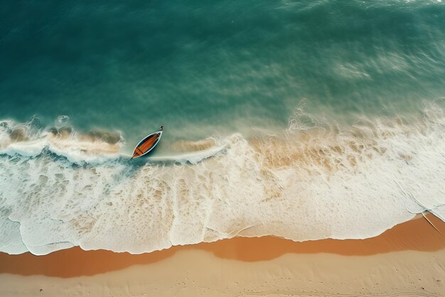 Aerial top view of a boat on the sea beach AI generate