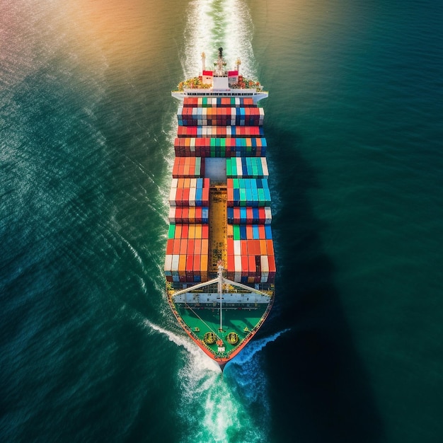 aerial top view of cargo maritime ship