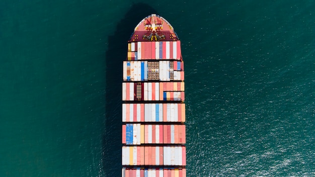 Aerial Top View Container ship cargo logistic