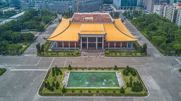 Aerial top view Dr. Sun Yat-sen Memorial Hall, Taipei, Taiwan.