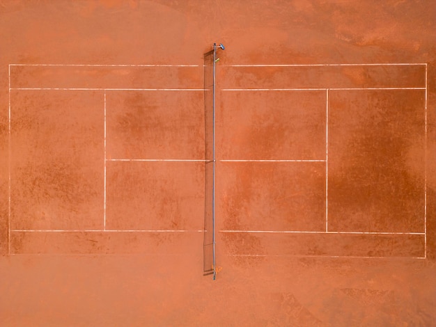 Aerial top view of empty tennis courts Public sporting area outdoors from above