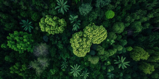 The aerial top view of forest background with AI generated