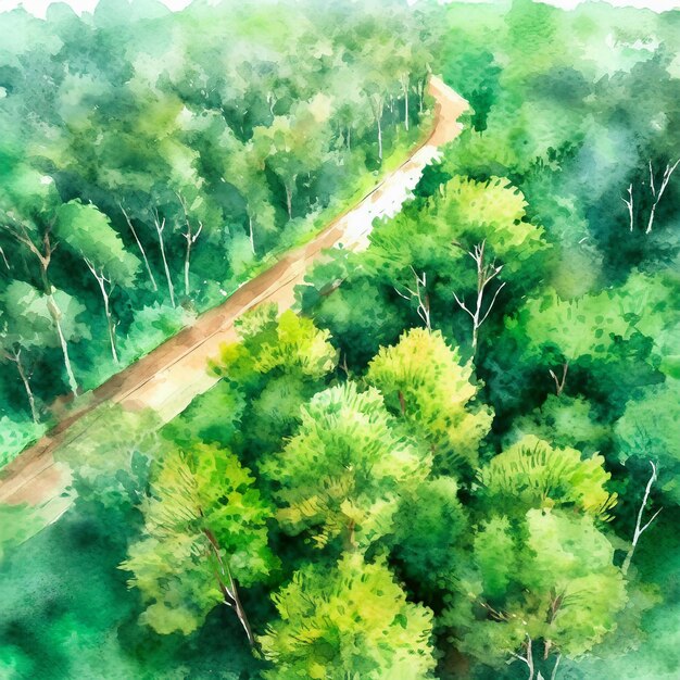 Photo aerial top view forest green tree rainforest ecosystem and healthy environment background