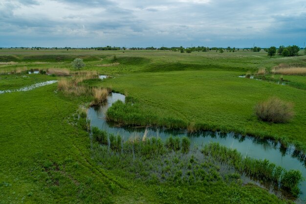 Aerial top view of forest mountain in asian Kazakhstan