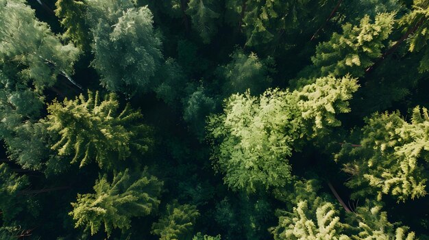 Aerial top view forest tree background 緑の木の森のテクスチャーを上から眺める