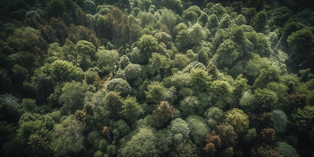 Aerial top view of forest trees View of the forest from a bird's eye view Generative AI