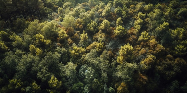 Aerial top view of forest trees View of the forest from a bird's eye view Generative AI