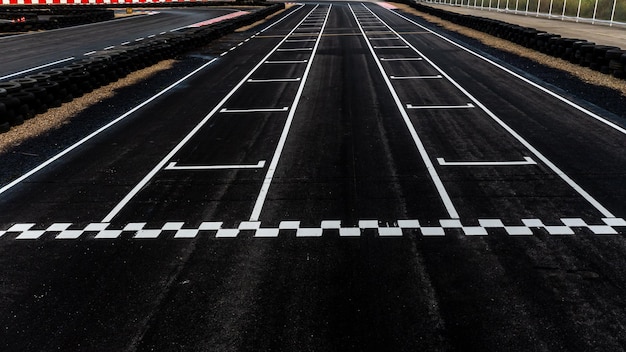 Aerial top view grid start Start of track Racing asphalt road