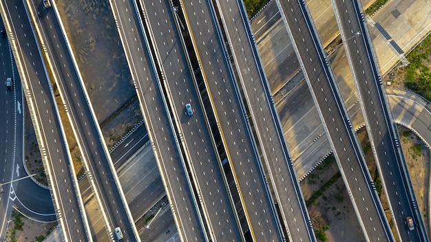 Aerial top view of highway