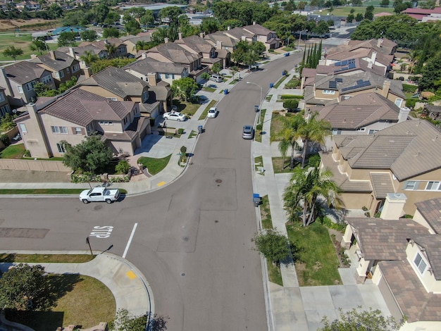 Aerial top view of middle class neighborhood with villas in South California USA