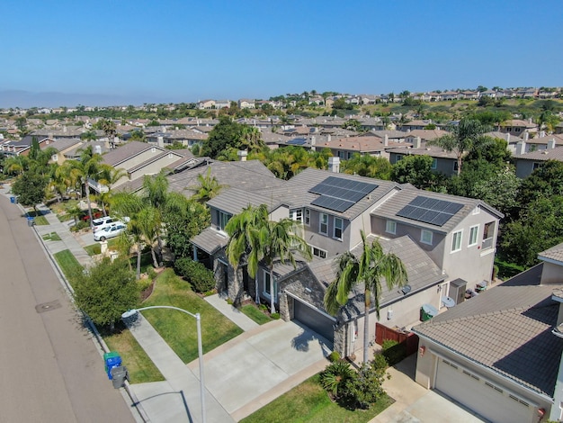 Aerial top view of middle class neighborhood with villas in South California USA