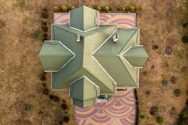 Aerial top view of new residential house